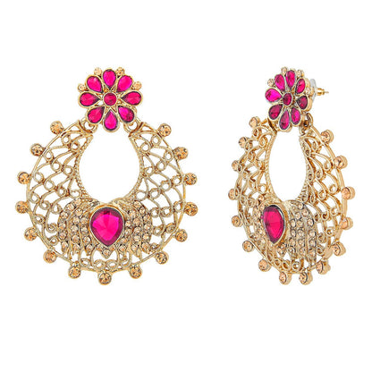 Traditional Hyderabadi Chandbali Earring With Pink Crystals (SJ_498)