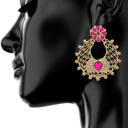 Traditional Hyderabadi Chandbali Earring With Pink Crystals (SJ_498)