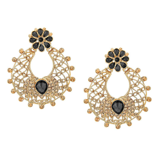 Traditional Hyderabadi Chandbali Earring With Black Crystals (SJ_499)