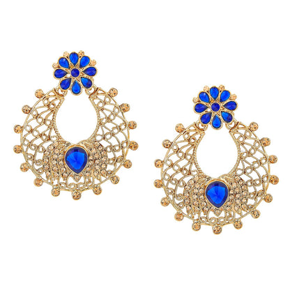 Traditional Hyderabadi Chandbali Earring With Blue Crystals (SJ_500)