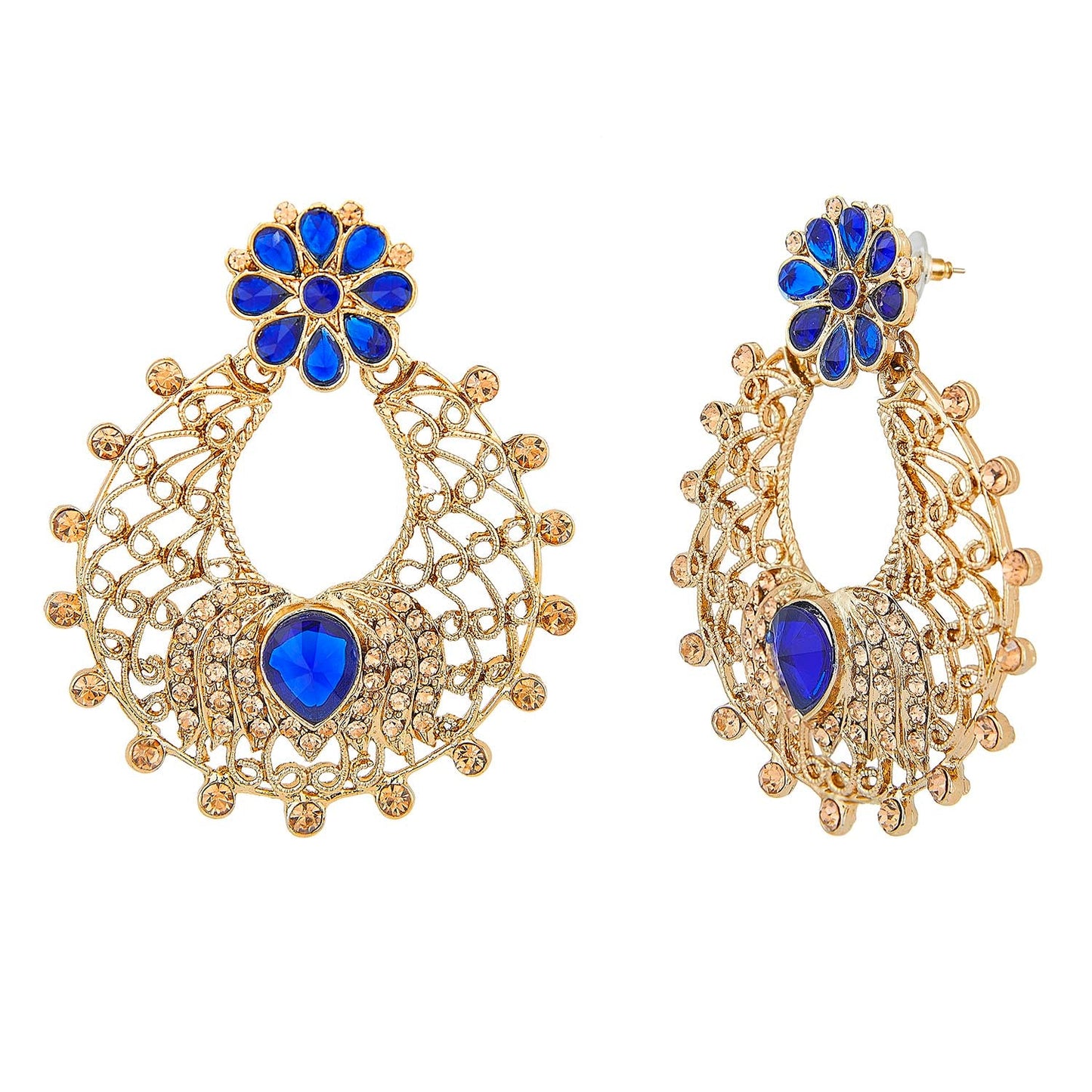 Traditional Hyderabadi Chandbali Earring With Blue Crystals (SJ_500)