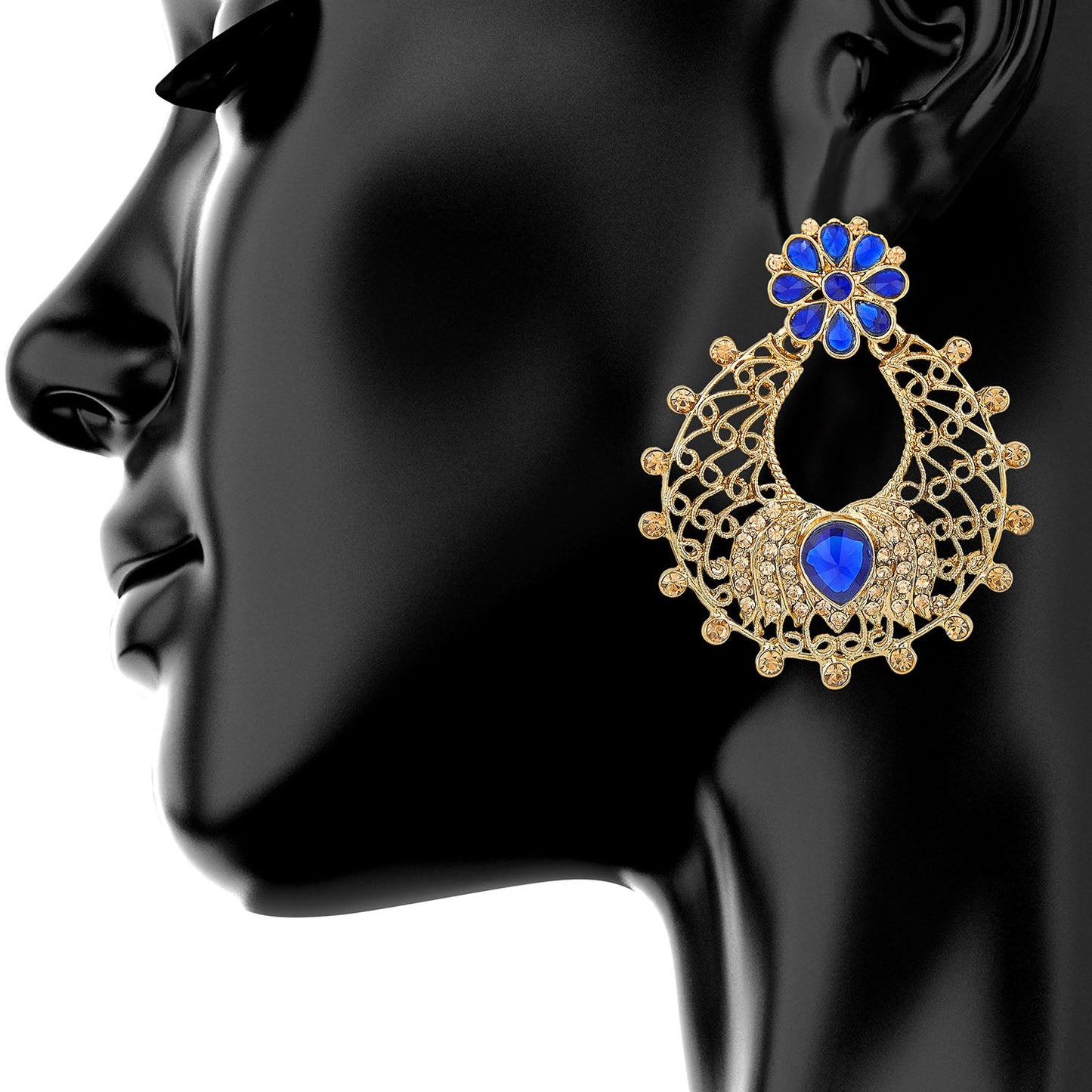 Traditional Hyderabadi Chandbali Earring With Blue Crystals (SJ_500)