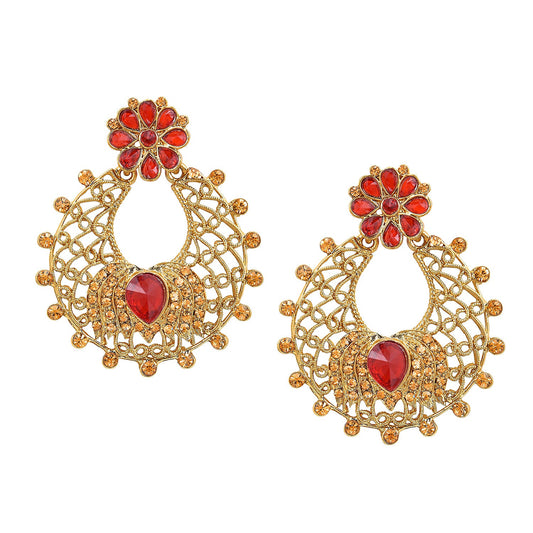Traditional Hyderabadi Chandbali Earring With Red Crystals (SJ_501)
