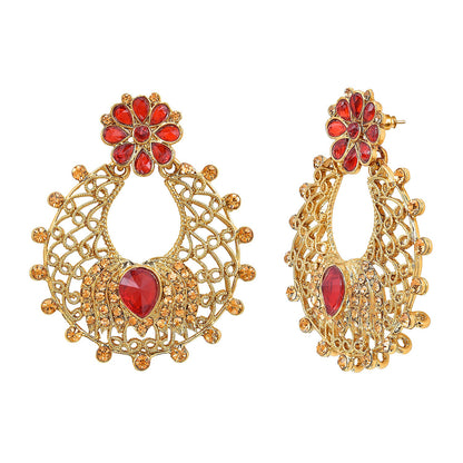 Traditional Hyderabadi Chandbali Earring With Red Crystals (SJ_501)