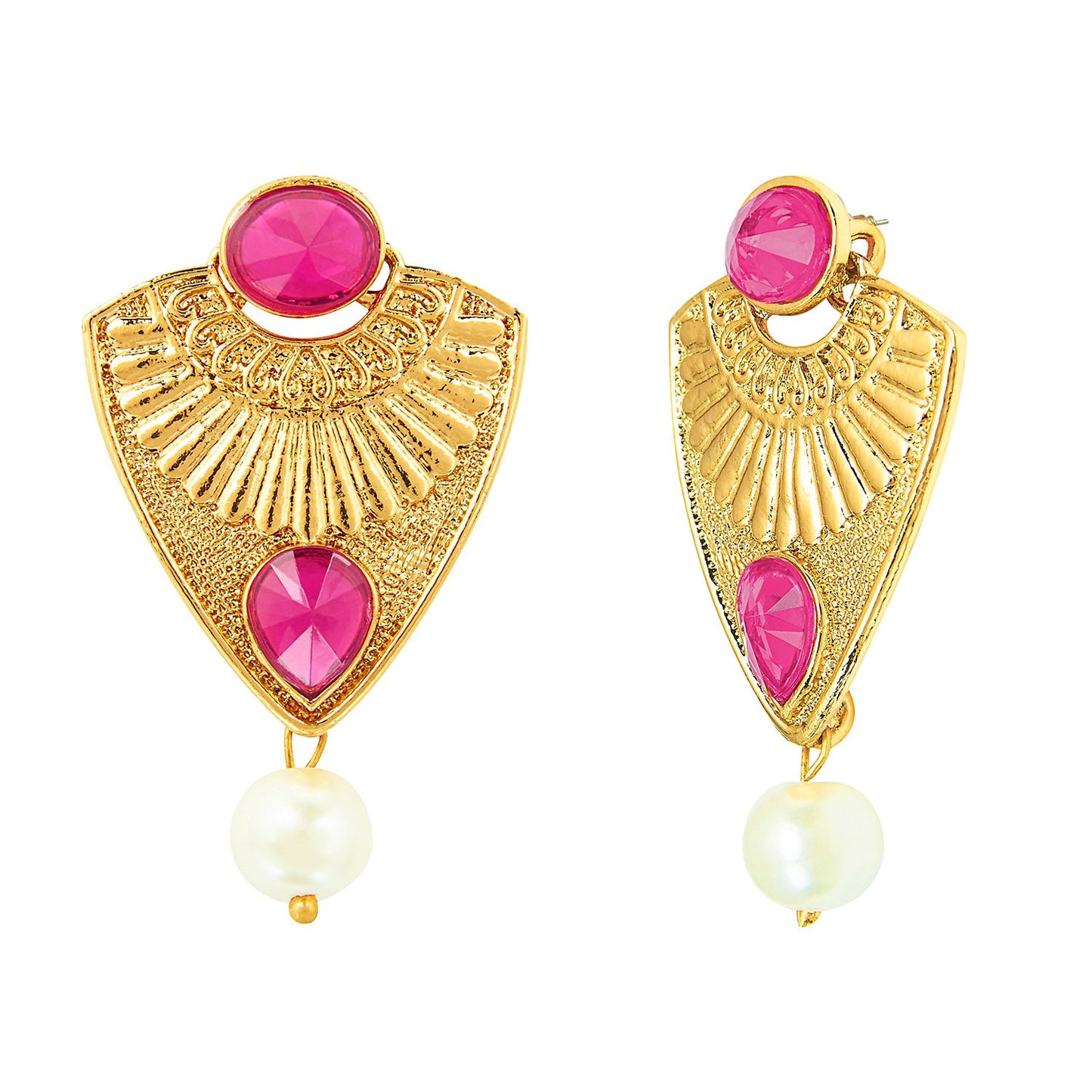 Traditional Ethnic And Fancy Drop Earrings With Pink Crystals (SJ_502)