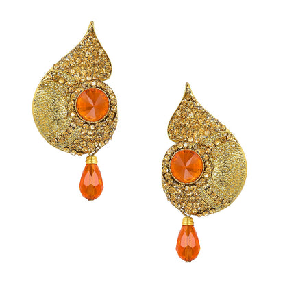 Traditional Ethnic And Fancy Drop Earring With Orange & Champagne Crystals (SJ_512)