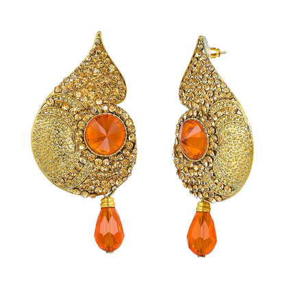 Traditional Ethnic And Fancy Drop Earring With Orange & Champagne Crystals (SJ_512)