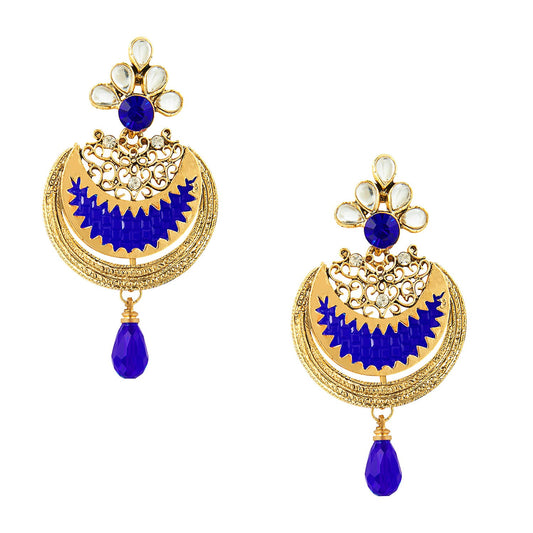 Traditional Hyderabadi Chandbali Earring With Blue Crystals And Pearls  (SJ_536)