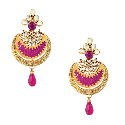 Traditional Hyderabadi Chandbali Earring With Pink Crystals And Pearls  (SJ_537)