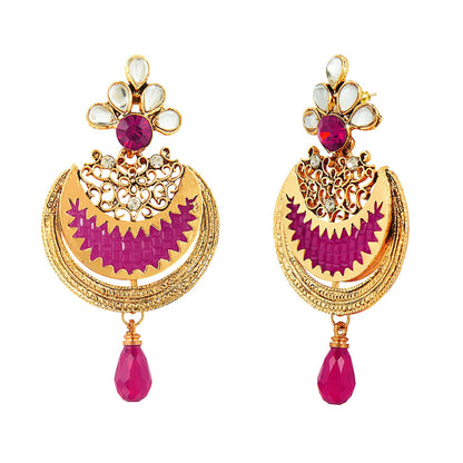 Traditional Hyderabadi Chandbali Earring With Pink Crystals And Pearls  (SJ_537)