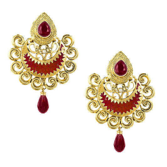 Traditional Hyderabadi Chandbali Earring With Red Crystals And Pearls  (SJ_548)