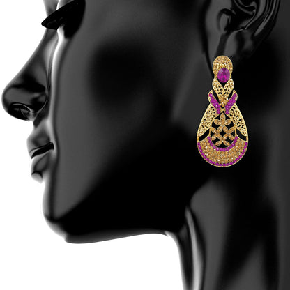 Gold Chandelier Designer Earrings  (SJ_570)