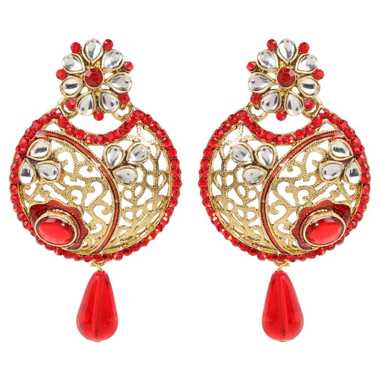 Traditional Ethnic And Fancy Earring With Red Crystals (SJ_604)