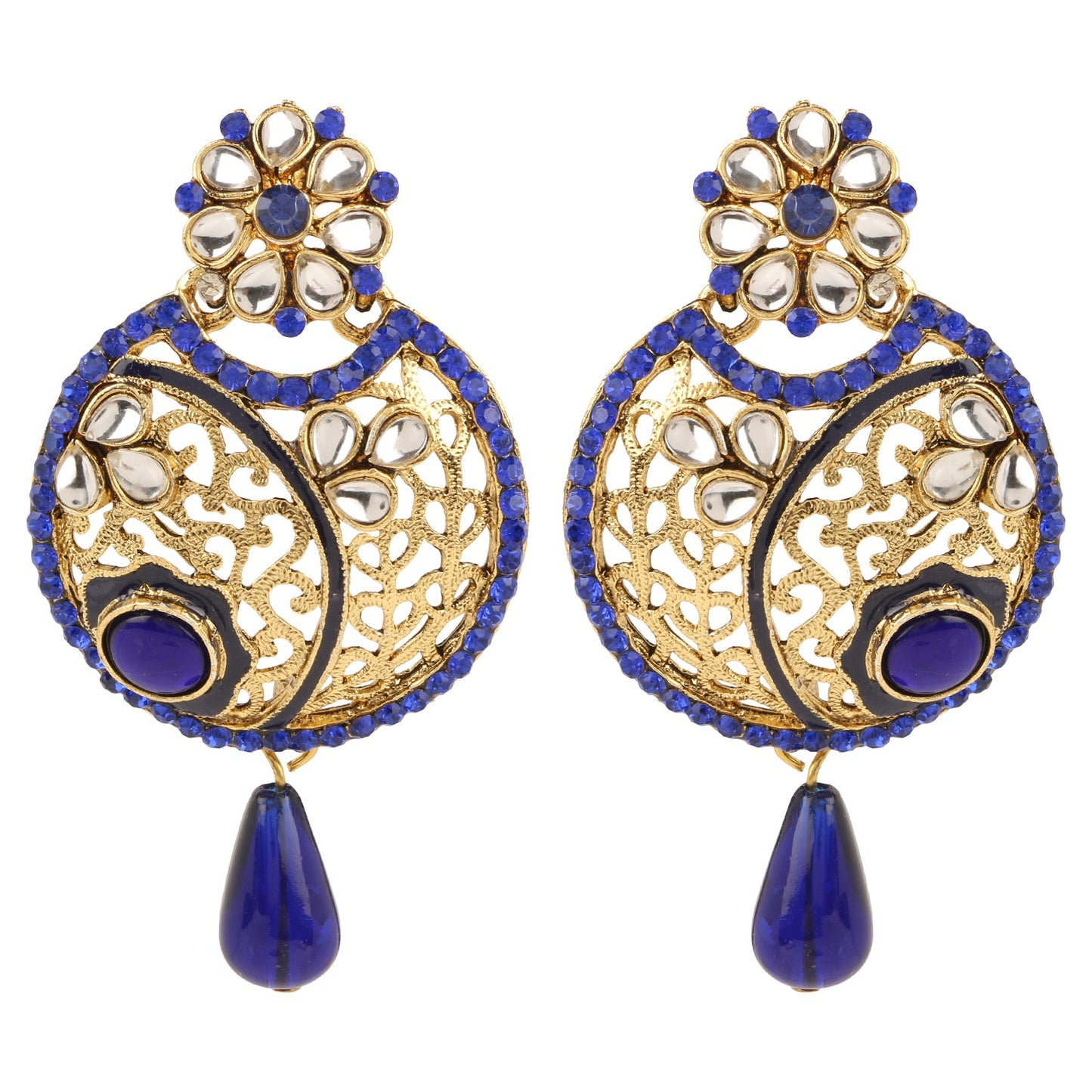 Traditional Ethnic And Fancy Earring With Blue Crystals (SJ_605)