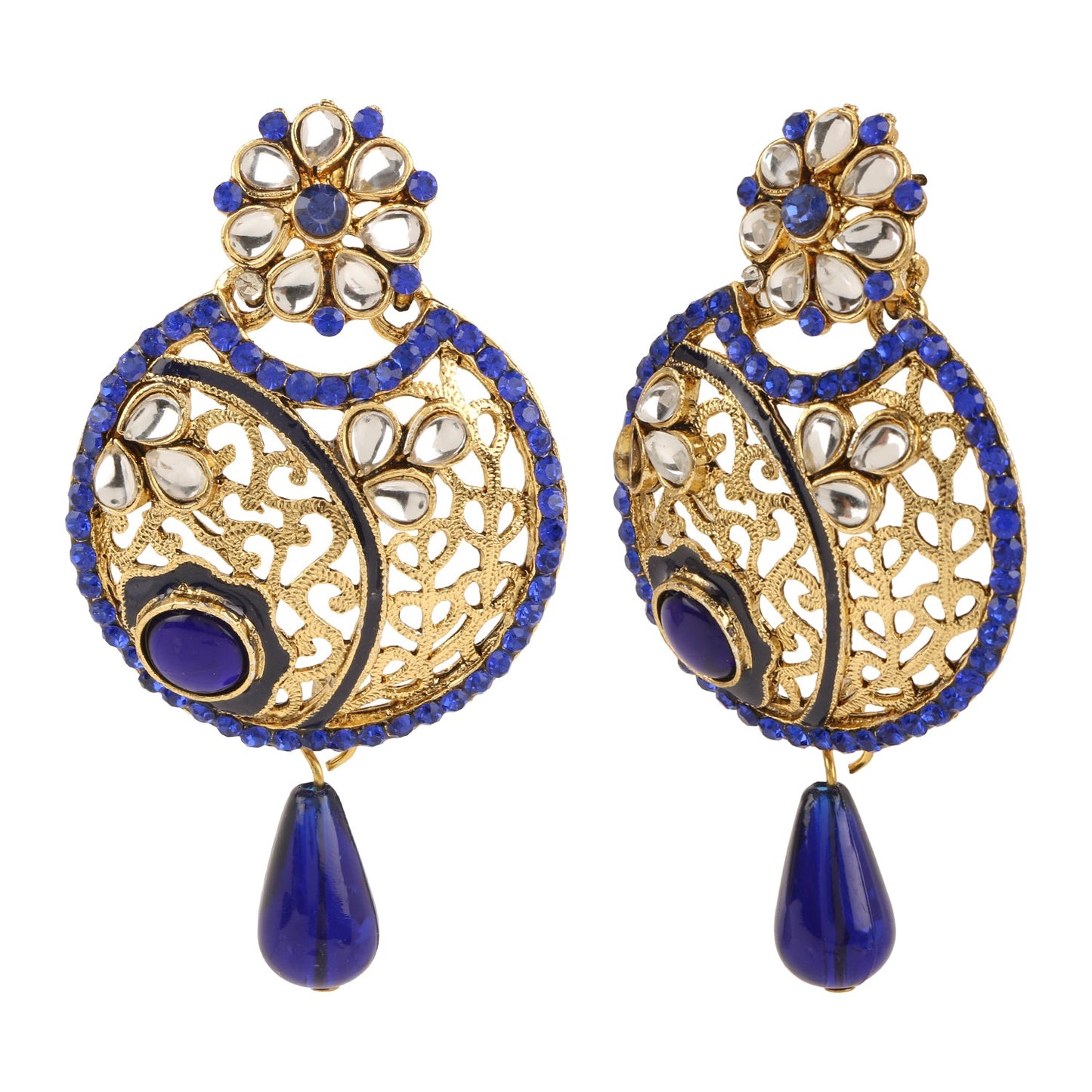 Traditional Ethnic And Fancy Earring With Blue Crystals (SJ_605)