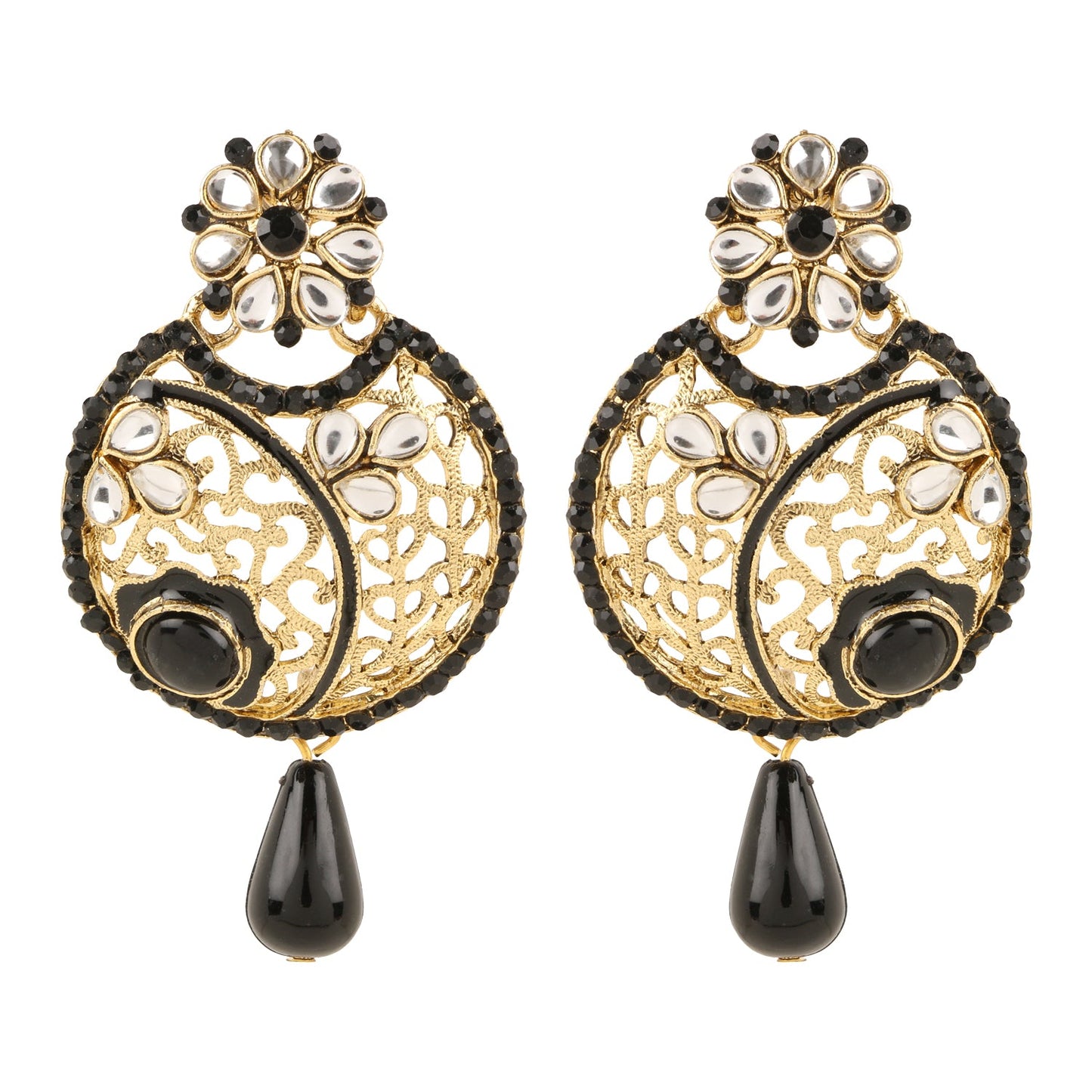 Traditional Ethnic And Fancy Earring With Black Crystals (SJ_609)