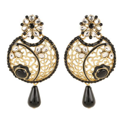 Traditional Ethnic And Fancy Earring With Black Crystals (SJ_609)