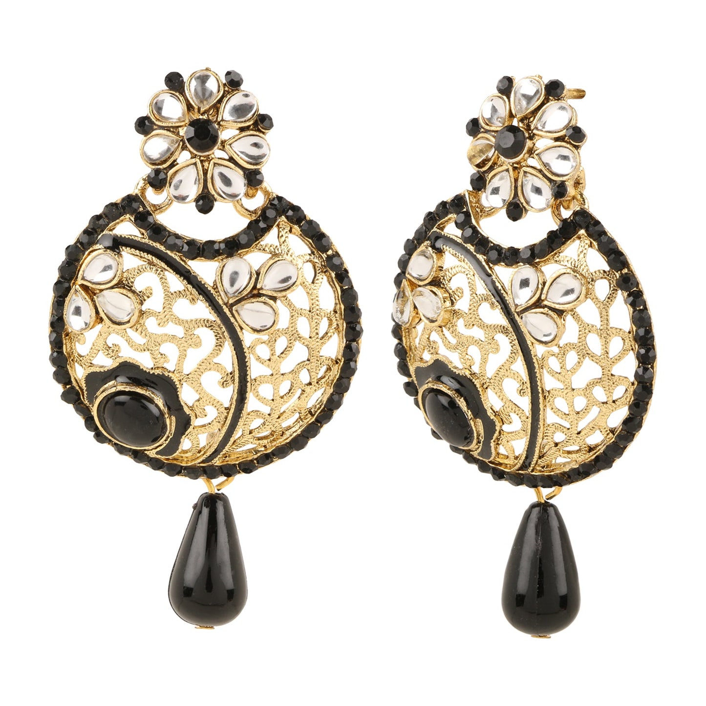 Traditional Ethnic And Fancy Earring With Black Crystals (SJ_609)