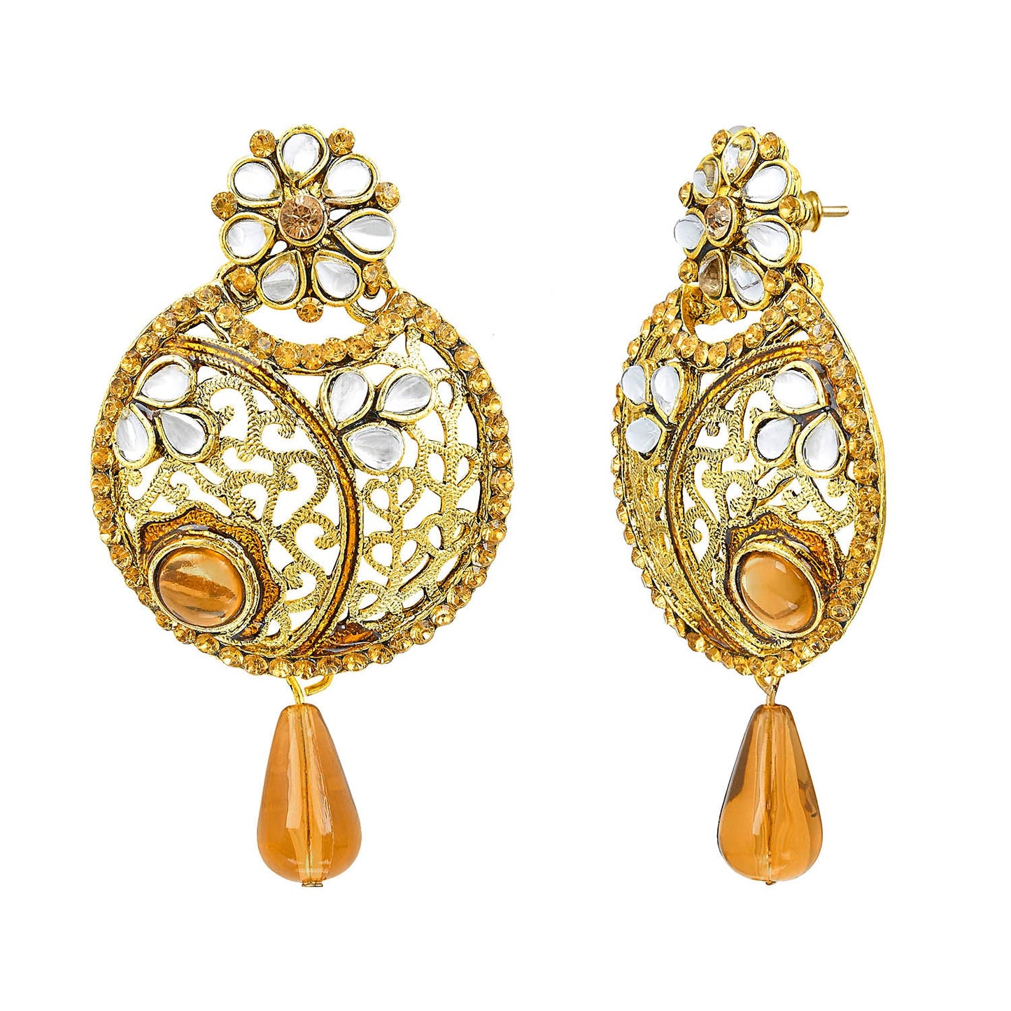 Traditional Ethnic And Fancy Earring With Champagne Crystals (SJ_610)