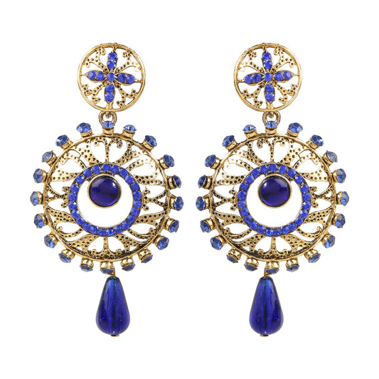 Traditional Ethnic And Fancy Earring With Blue Crystals (SJ_612)