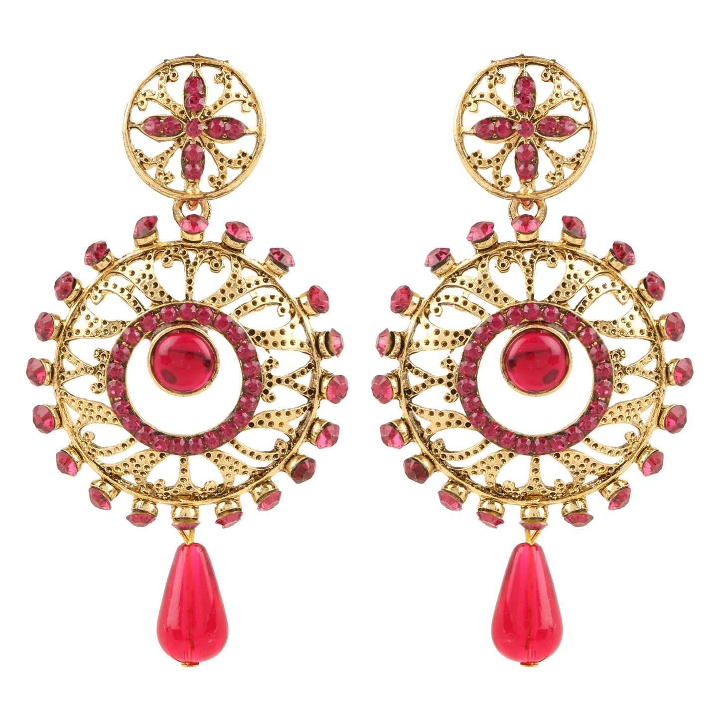 Traditional Ethnic And Fancy Earring With Rani Pink Crystals (SJ_613)