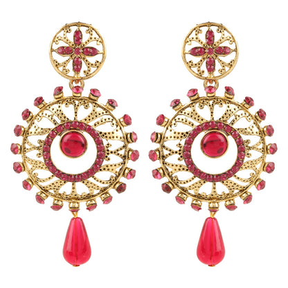 Traditional Ethnic And Fancy Earring With Rani Pink Crystals (SJ_613)