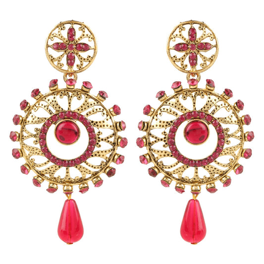 Traditional Ethnic And Fancy Earring With Rani Pink Crystals (SJ_613)