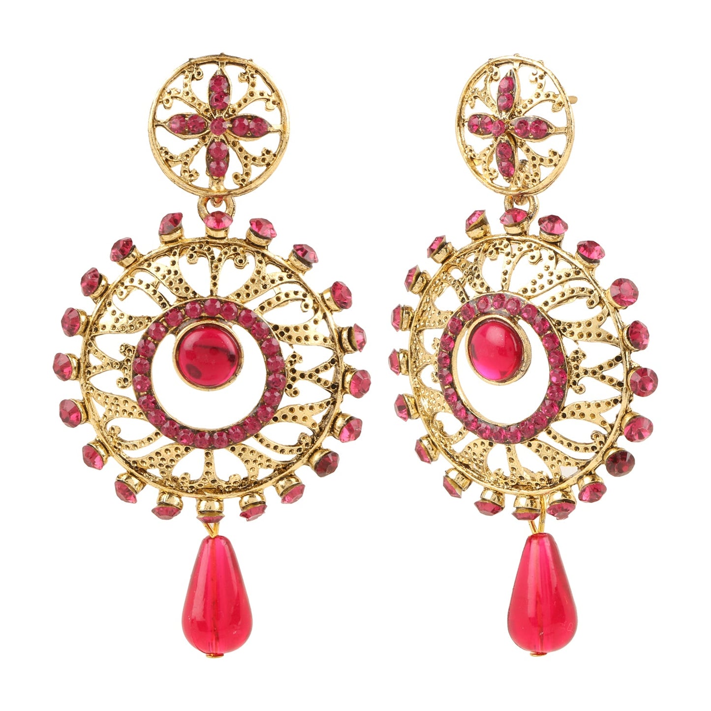 Traditional Ethnic And Fancy Earring With Rani Pink Crystals (SJ_613)