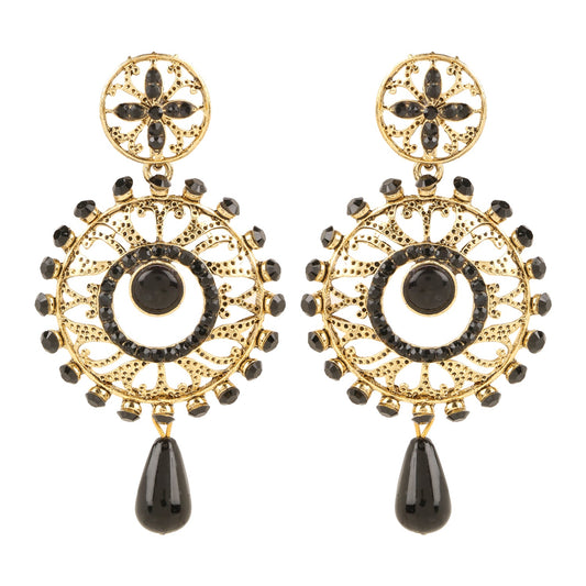 Traditional Ethnic And Fancy Earring With Black Crystals (SJ_614)