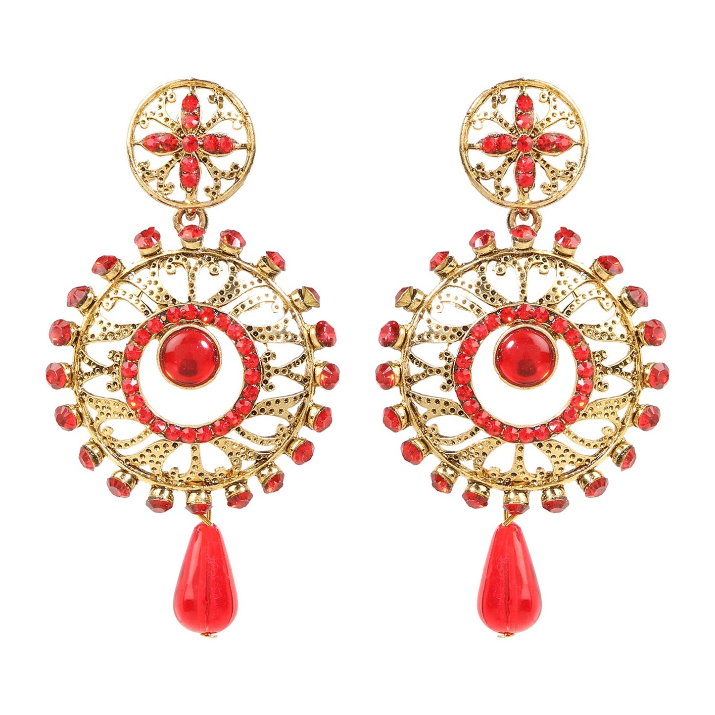 Traditional Ethnic And Fancy Earring With Red Crystals (SJ_615)