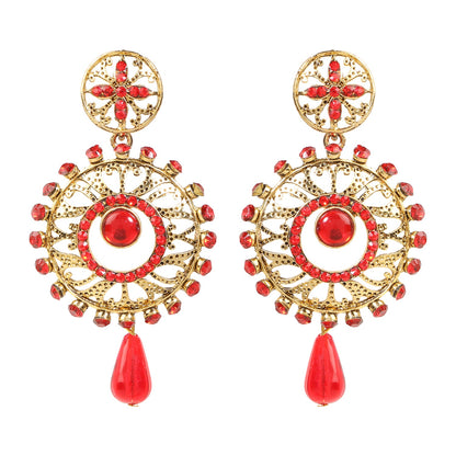 Traditional Ethnic And Fancy Earring With Red Crystals (SJ_615)