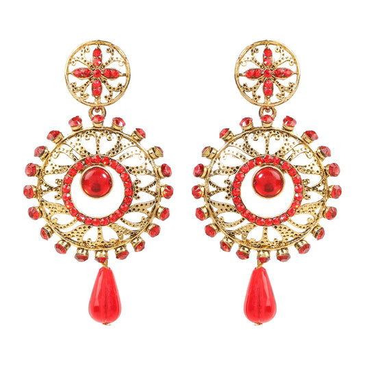 Traditional Ethnic And Fancy Earring With Red Crystals (SJ_615)