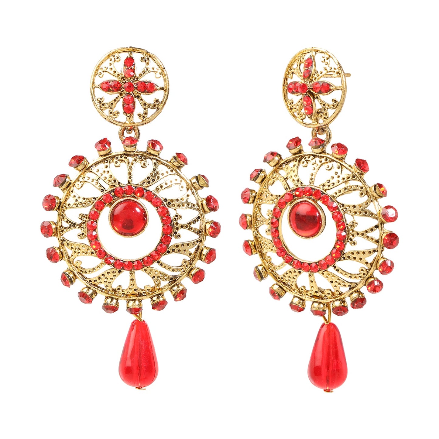 Traditional Ethnic And Fancy Earring With Red Crystals (SJ_615)