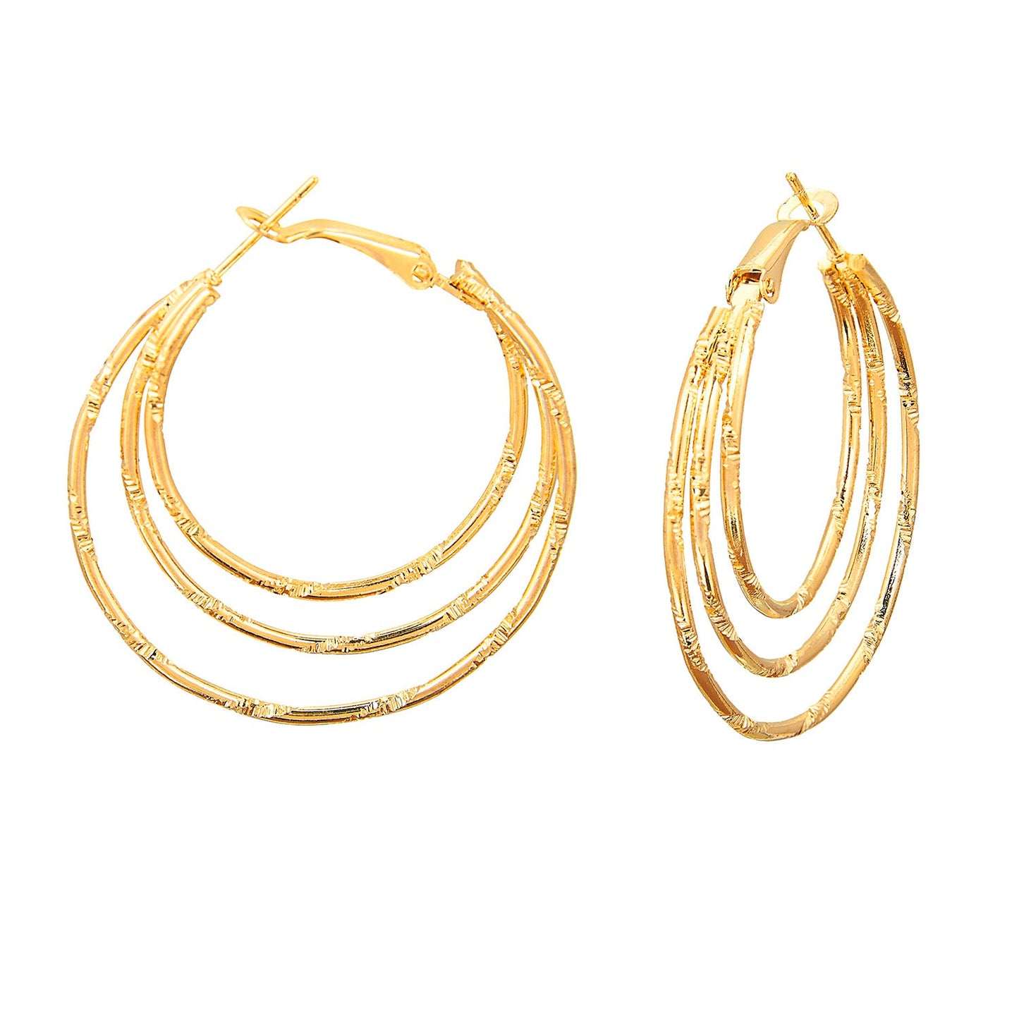 Three Layered Designer Golden Hoop Earring (SJ_619)