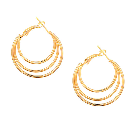 Three Layered Designer Golden Hoop Earring (SJ_621)