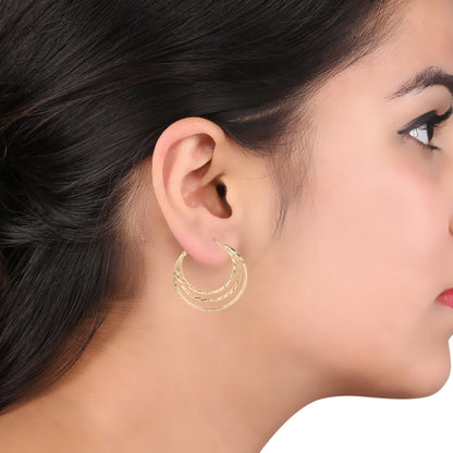 Three Layered Designer Golden Hoop Earring (SJ_622)