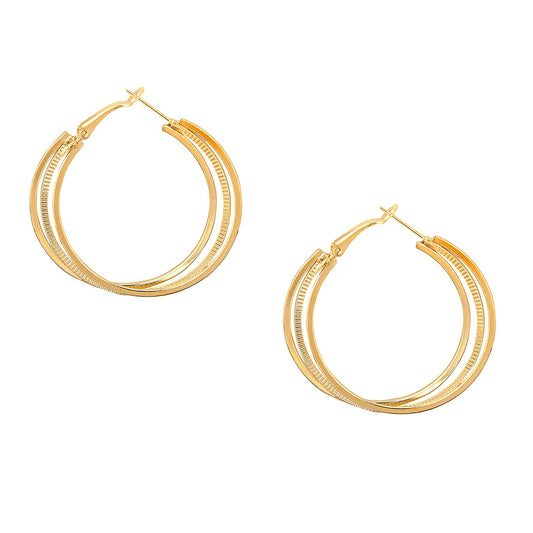 Three Layered Designer Golden Hoop Earring (SJ_624)