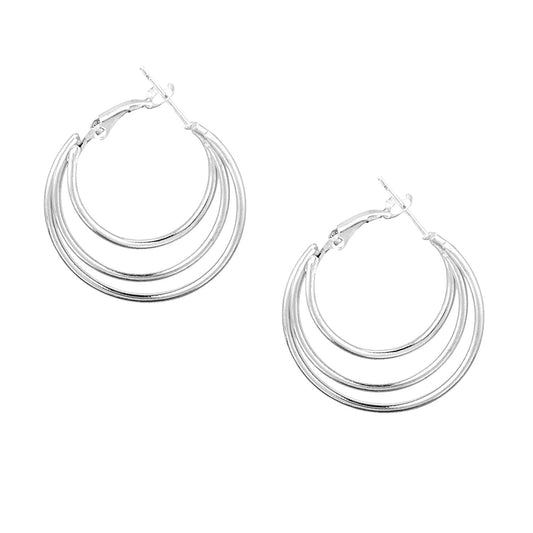 Three Layered Designer 925 Silver Hoop Earring (SJ_627)