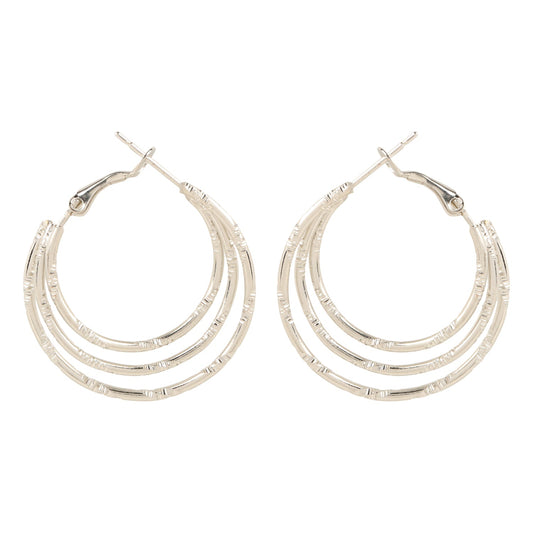 Three Layered Plain Designer 925 Silver Hoop Earring (SJ_629)