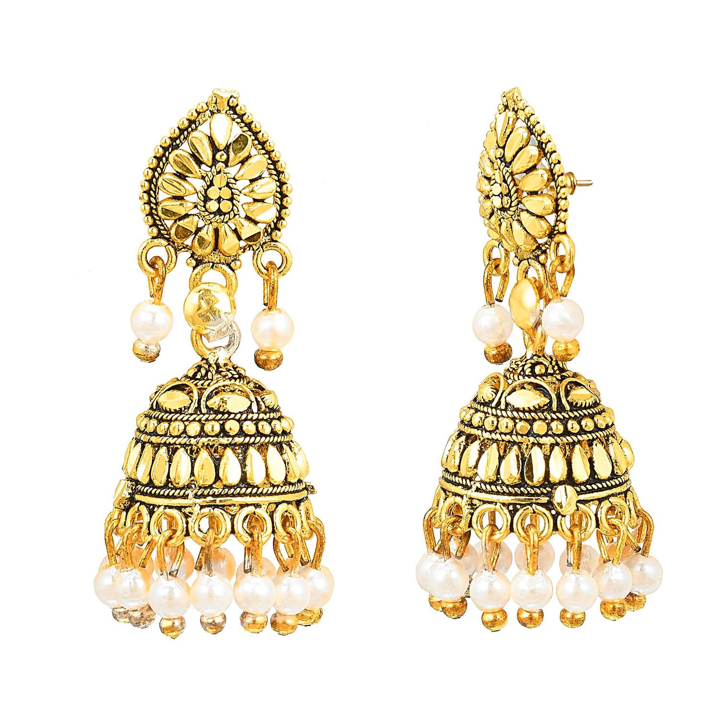 24K Antique Gold Jhumki Earring with Pearls (SJ_699)