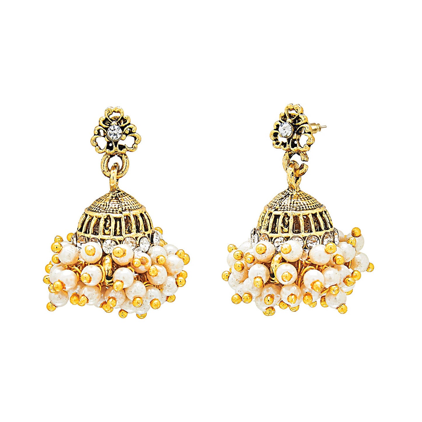 24K Antique Gold Jhumki Earring with Pearls (SJ_701)