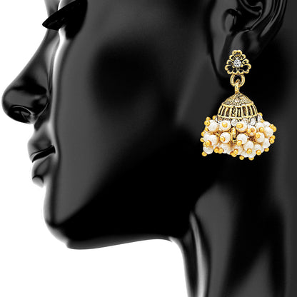 24K Antique Gold Jhumki Earring with Pearls (SJ_701)