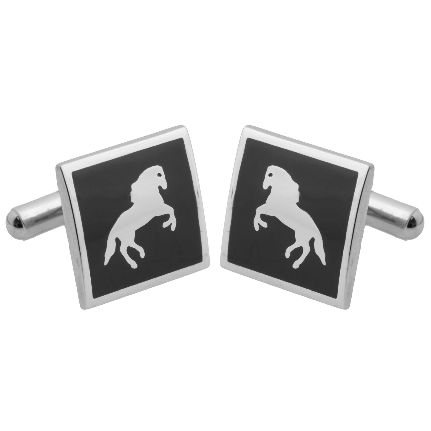 Silver and Rhodium Plated Stallion Cufflinks For Men (SJ_7030) - Shining Jewel