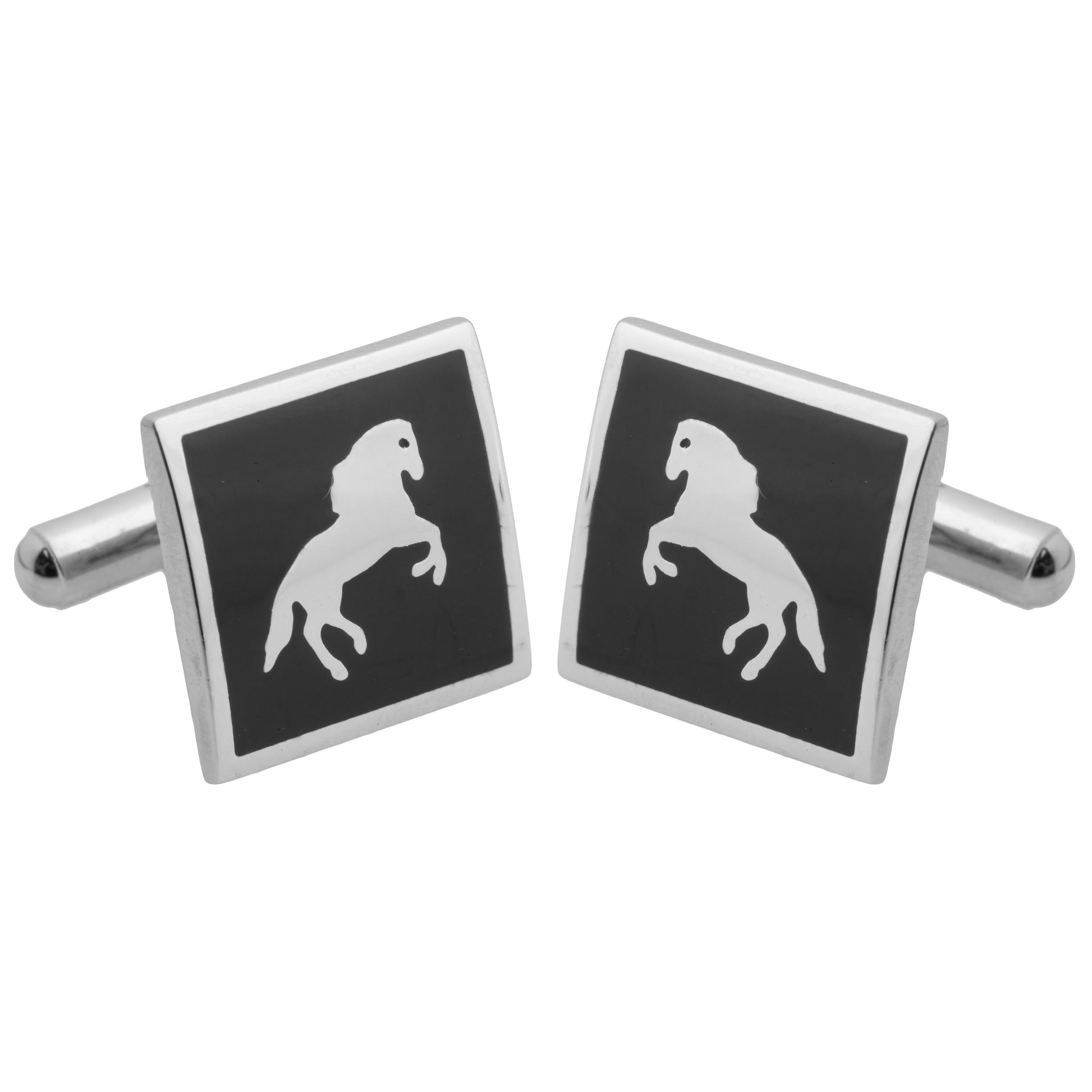 Silver and Rhodium Plated Stallion Cufflinks For Men (SJ_7030) - Shining Jewel