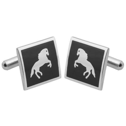 Silver and Rhodium Plated Stallion Cufflinks For Men (SJ_7030) - Shining Jewel
