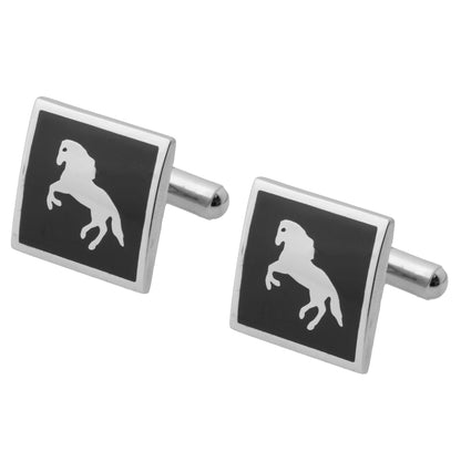 Silver and Rhodium Plated Stallion Cufflinks For Men (SJ_7030)