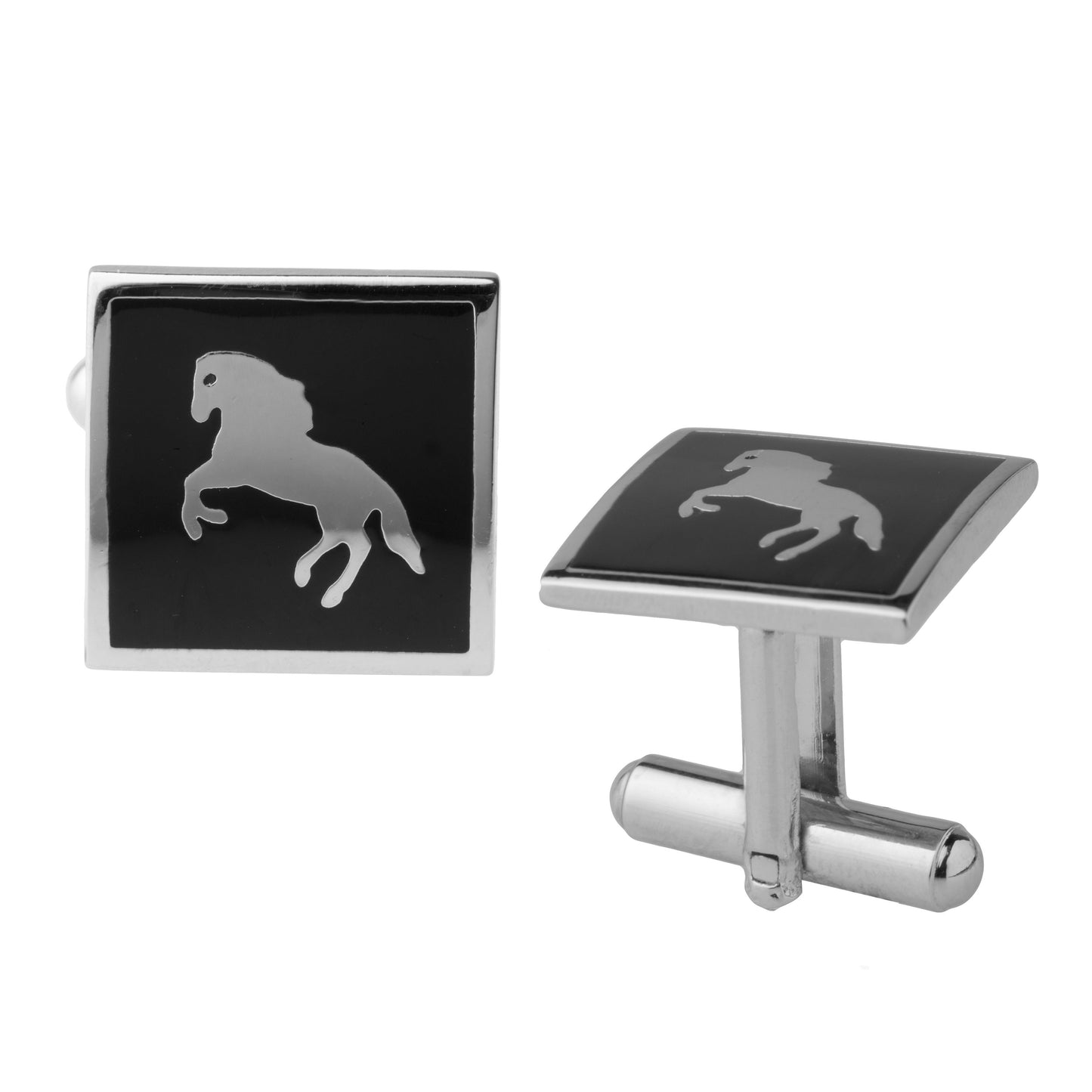 Silver and Rhodium Plated Stallion Cufflinks For Men (SJ_7030)