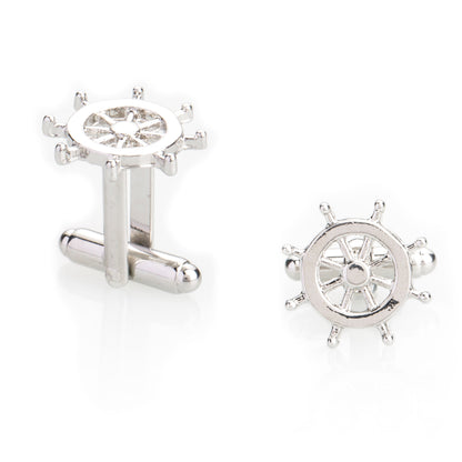 Elegant Fancy and Designer Silver Plated Cufflinks for Men - Sailor Wheel Design (SJ_7096) - Shining Jewel