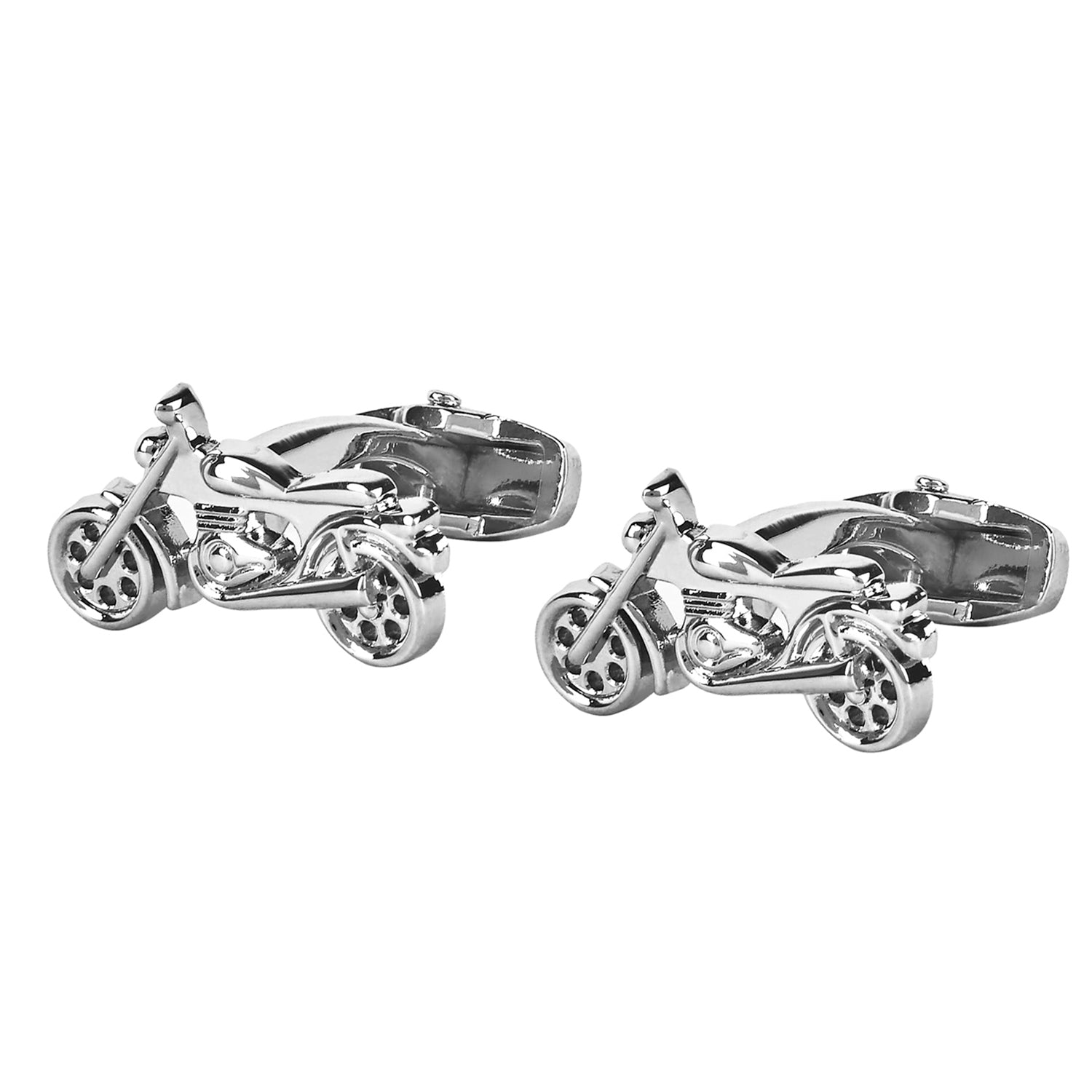 Designer Stylish Street Bike Motorcycle Cruiser Accessories Silver Rodium Plated Cufflinks for Men (SJ_7127) - Shining Jewel