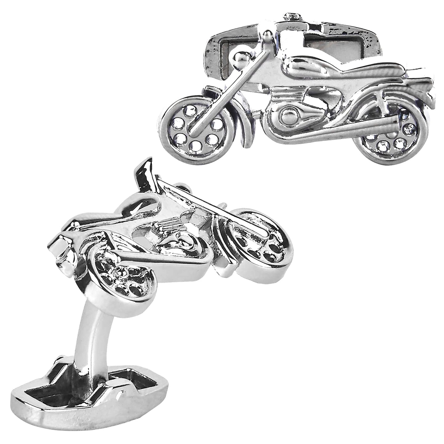 Designer Stylish Street Bike Motorcycle Cruiser Accessories Silver Rodium Plated Cufflinks for Men (SJ_7127) - Shining Jewel